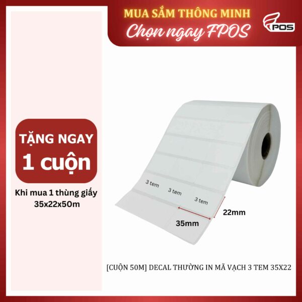 Giấy in mã vạch – Decal thường in mã vạch 3 tem 35×22x50m