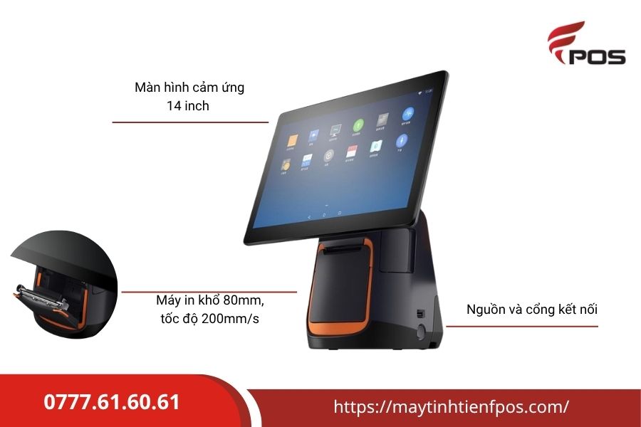 Máy tính tiền tích hợp sẵn máy in bill