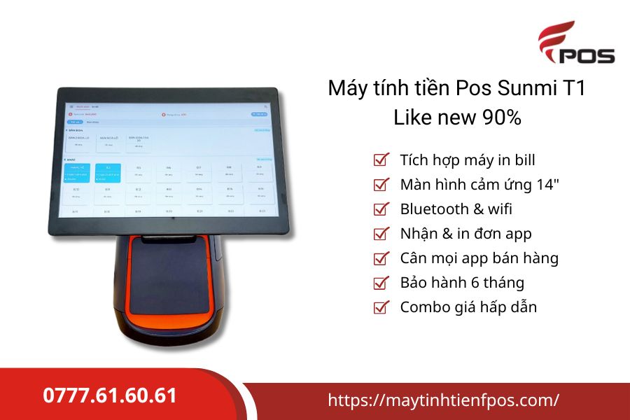 Máy tính tiền tích hợp sẵn máy in bill