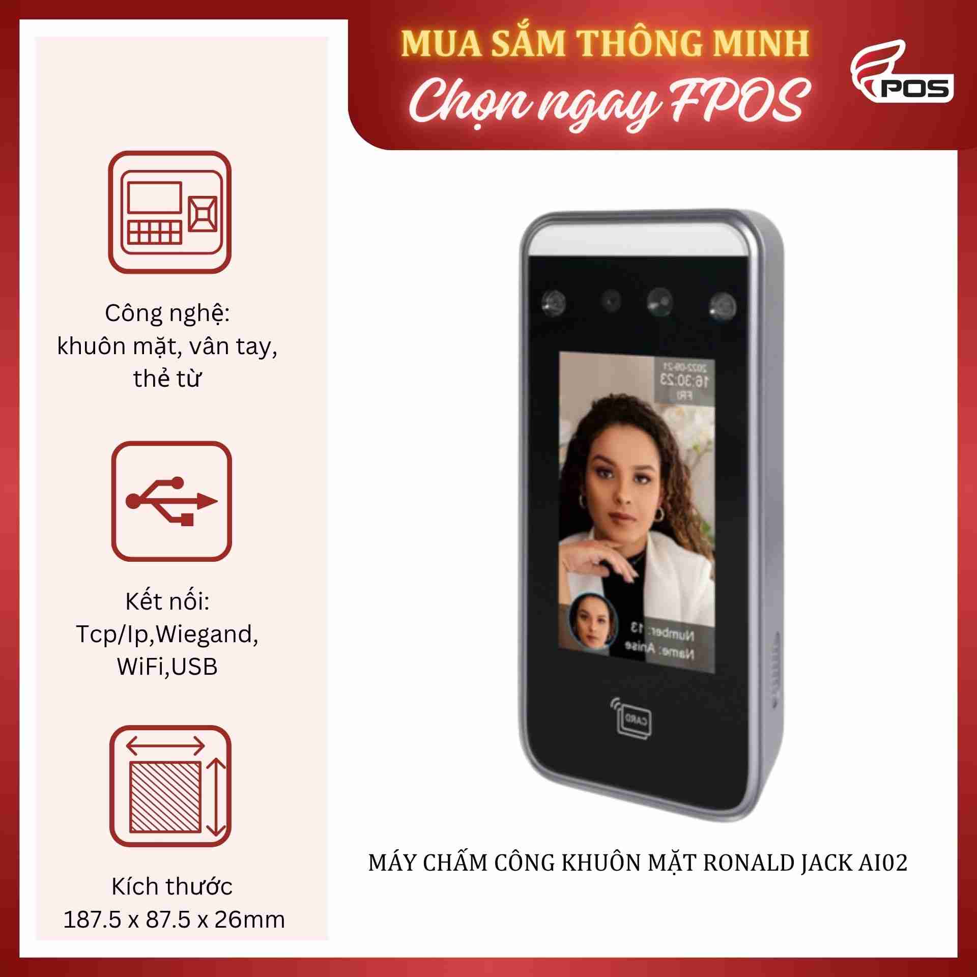 Máy chấm công khuôn mặt Ronald Jack AI02