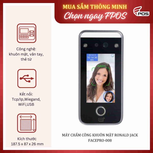 Máy Chấm Công Khuôn Mặt Ronald Jack Facepro-008