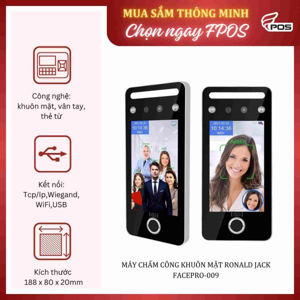 Máy Chấm Công Khuôn Mặt Ronald Jack Facepro-009