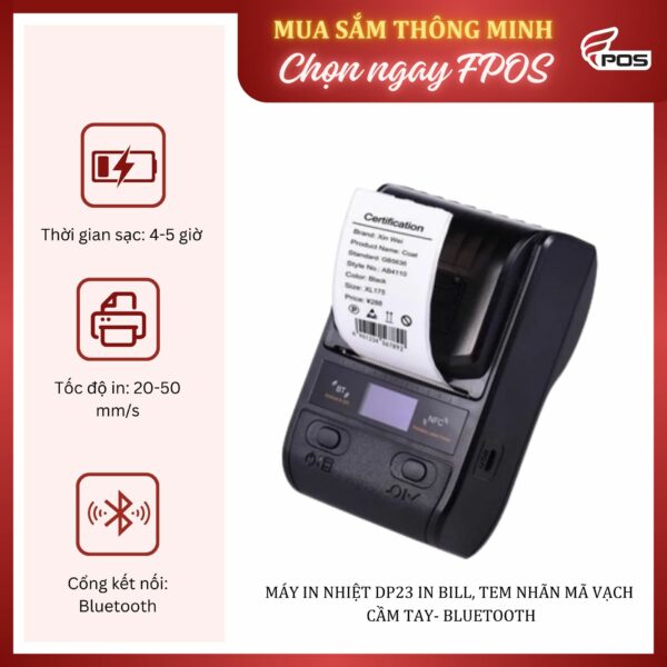Máy in nhiệt DP23 - In bill tem nhãn mã vạch cầm tay [USB + Bluetooth]