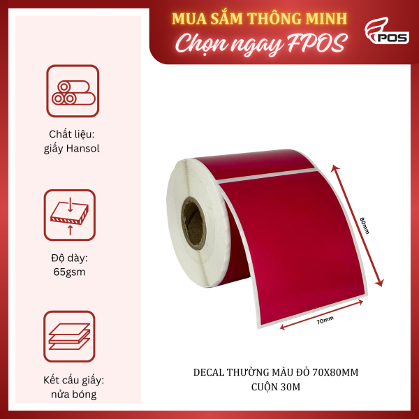 Decal Thường MÀU ĐỎ 70x80MM CUỘN 30m
