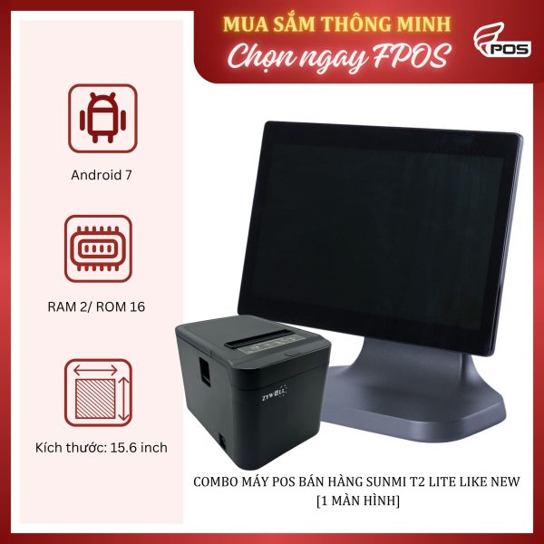 Combo Máy POS bán hàng Sunmi T2 lite