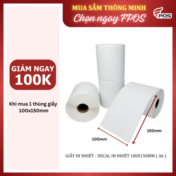 Giấy in mã vạch nhiệt - decal nhiệt cuộn 100x150mm