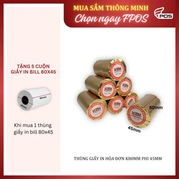 [Thùng 100 Cuộn] Giấy In Nhiệt – Giấy In Hóa Đơn Bán Hàng K80mm Phi 45mm
