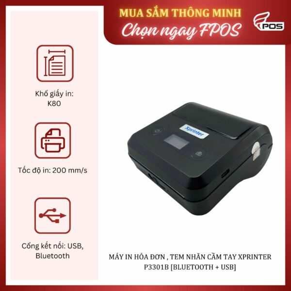 Máy in hóa đơn , tem nhãn cầm tay Xprinter P3301B