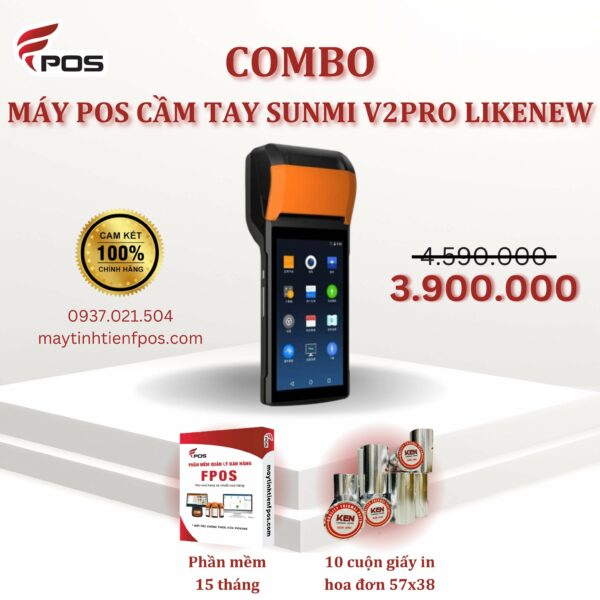 COMBO MÁY POS CẦM TAY V2PRO LIKENEW