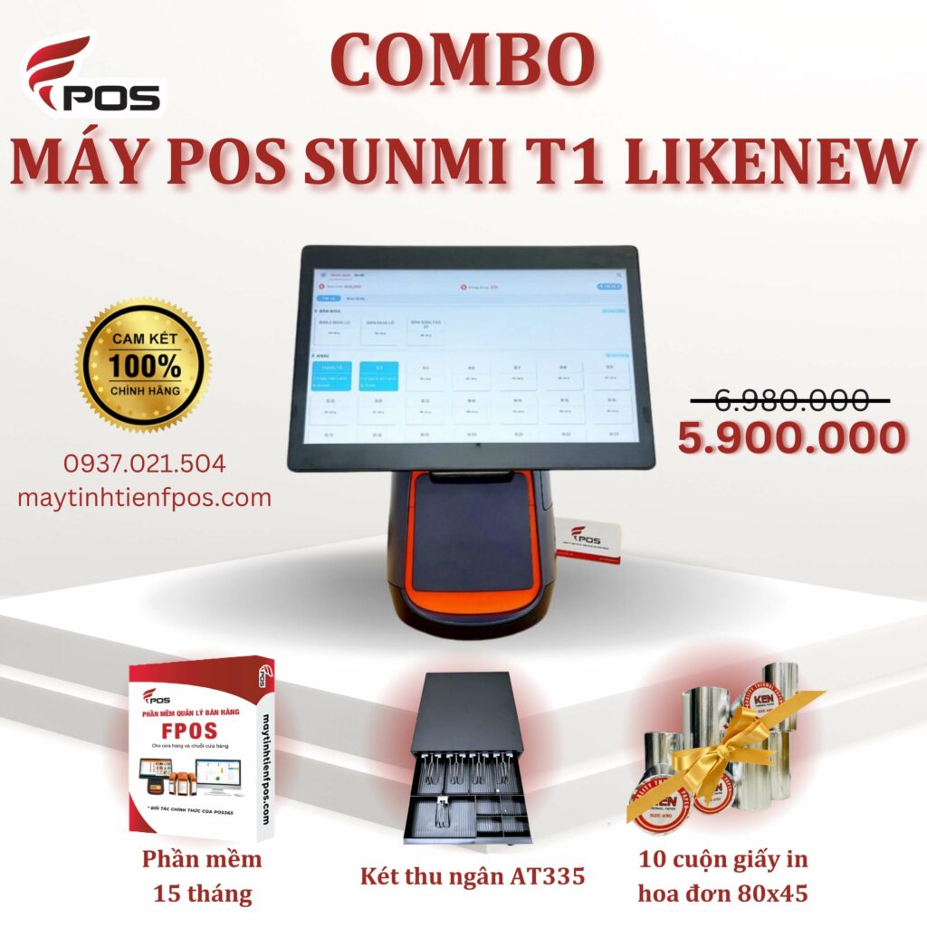 Trọn bộ máy tính tiền Pos Sunmi T1 like new - dành cho Nhà hàng- Quán ...