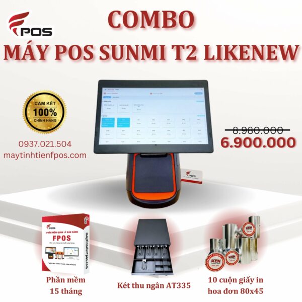 COMBO MÁY POS SUNMI T2 LIKENEW (2)