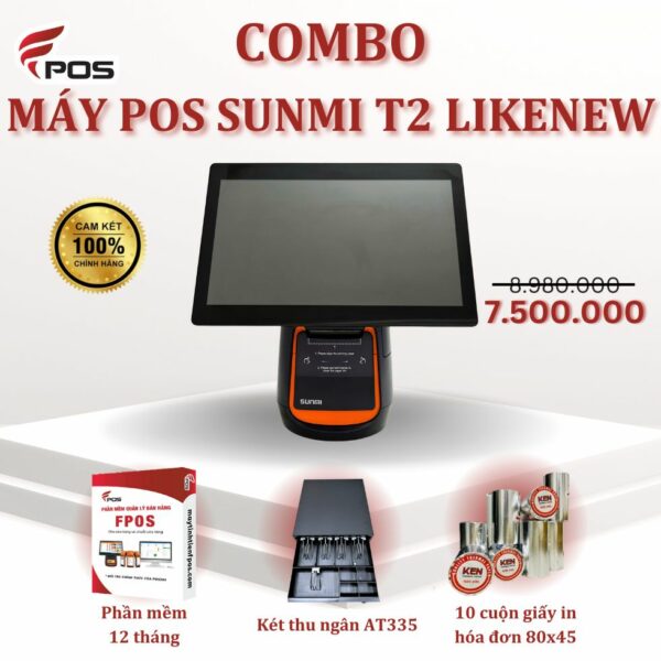 Combo máy tính tiền Sunmi T2