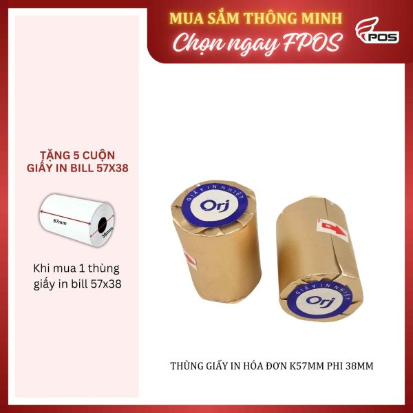 [Thùng 100 cuộn] Giấy in Nhiệt 57x38 - Giấy In Hóa Đơn Bán Hàng K57mm Phi 38mm