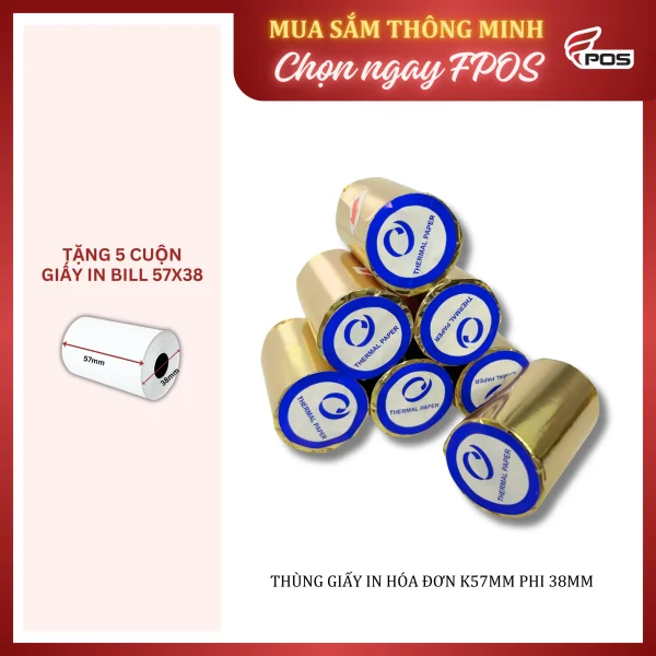 [Thùng 100 cuộn] Giấy in Nhiệt 57x38 - Giấy In Hóa Đơn Bán Hàng K57mm Phi 38mm