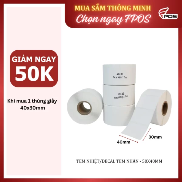 Giấy in mã vạch decal nhiệt 40x30mm