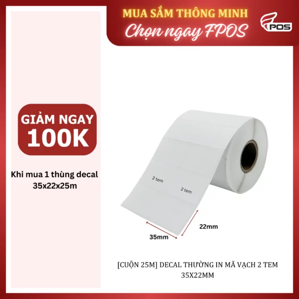 Giấy in mã vạch – Decal thường in mã vạch 2 tem 35×22x25m