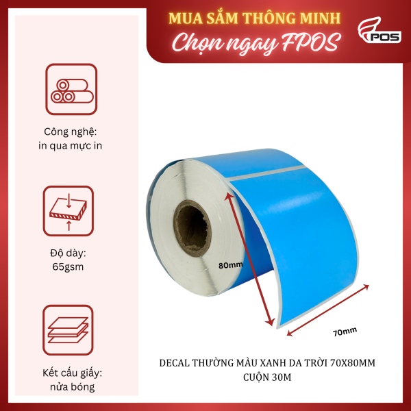 Decal Thường MÀU XANH da trời 70x80MM CUỘN 30m