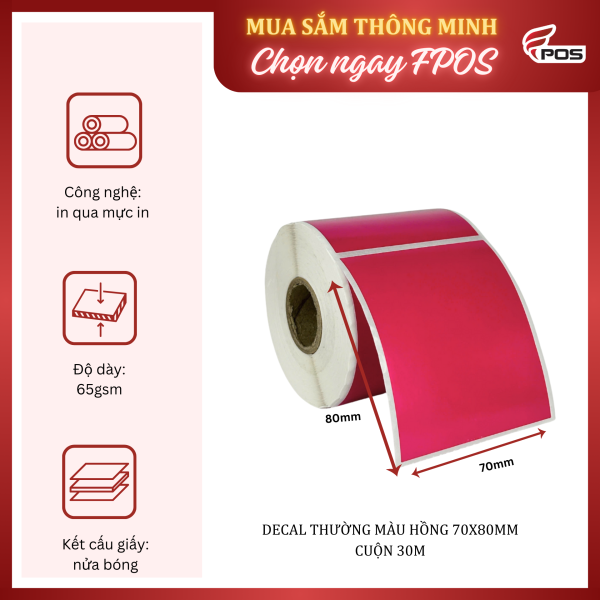 Decal Thường MÀU hồng 70x80MM CUỘN 30m