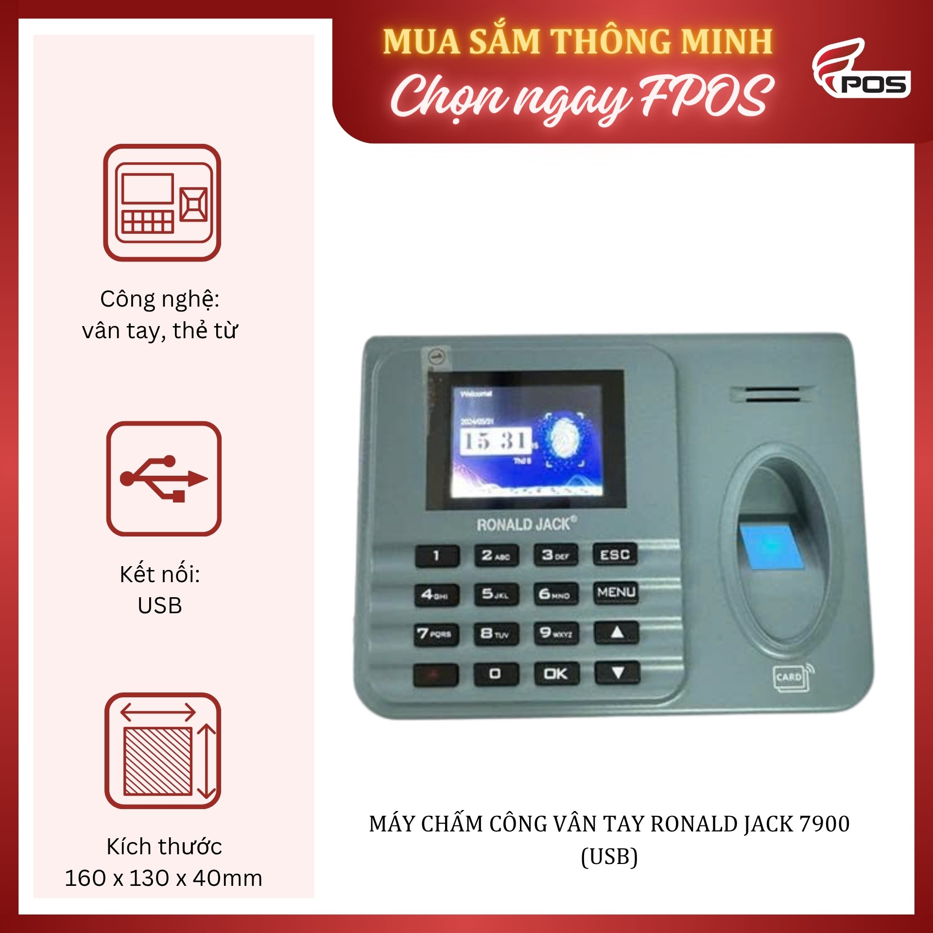 Máy Chấm Công Vân Tay Ronald Jack 7900 [USB]